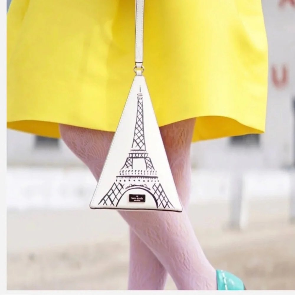 Kate Spade Triangle “Eiffel Tower” Wristlet Novelty Bag in Cement color - Picture 1 of 16